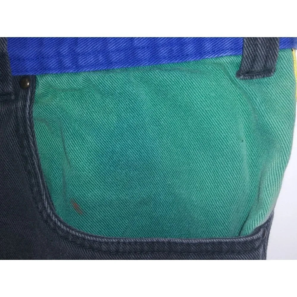 Mens VTG Zeppelin Denim Shorts Sz 54 COLORBLOCK rare MULTICOLOR BOHO FESTIVAL